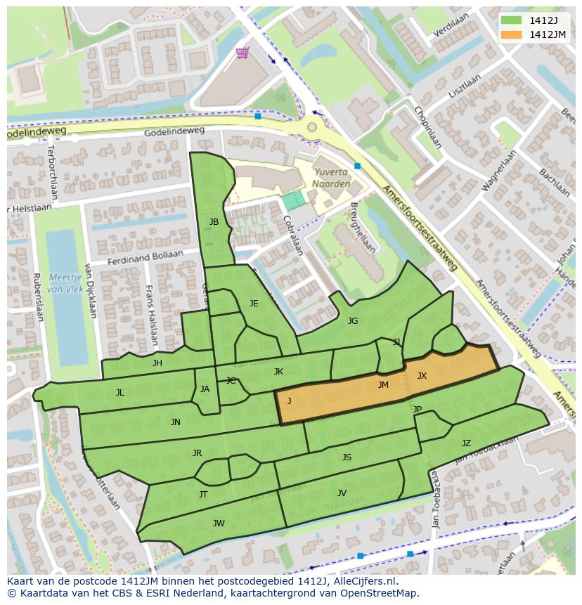 Afbeelding van het postcodegebied 1412 JM op de kaart.