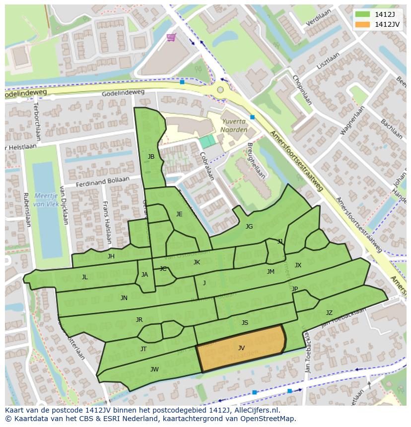 Afbeelding van het postcodegebied 1412 JV op de kaart.
