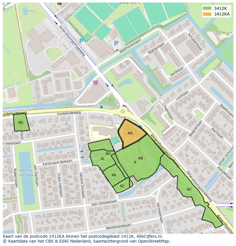 Afbeelding van het postcodegebied 1412 KA op de kaart.