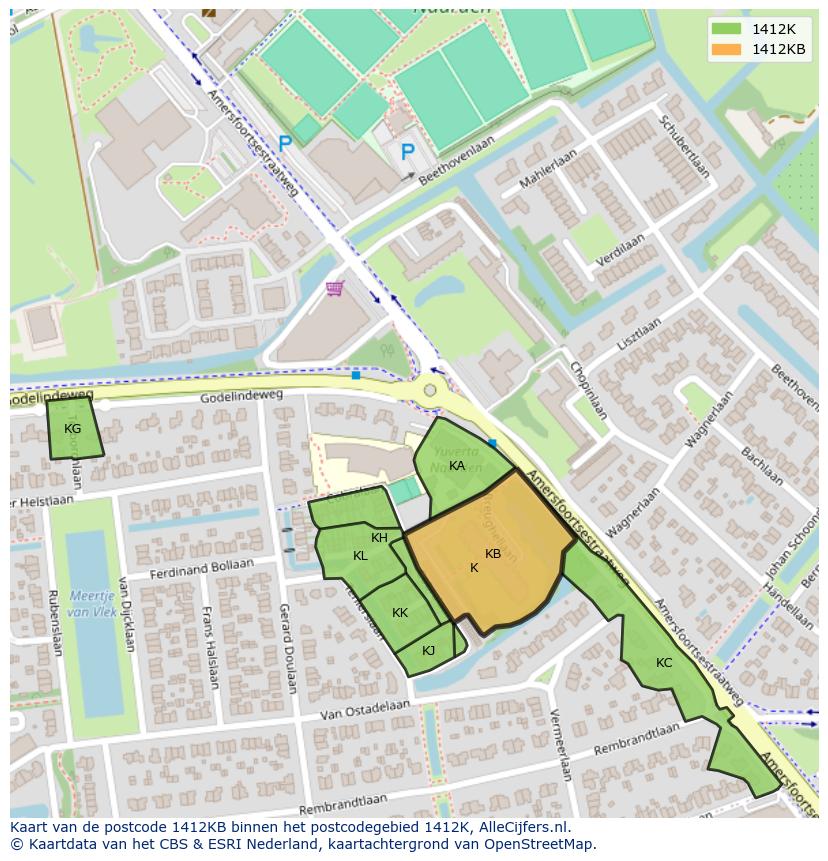 Afbeelding van het postcodegebied 1412 KB op de kaart.