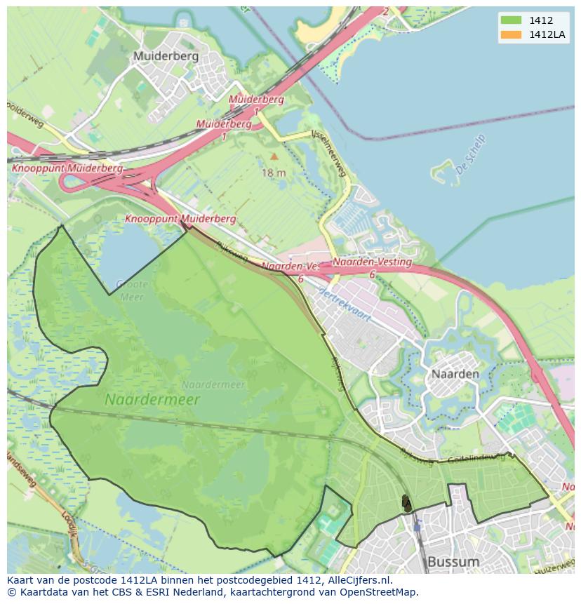 Afbeelding van het postcodegebied 1412 LA op de kaart.