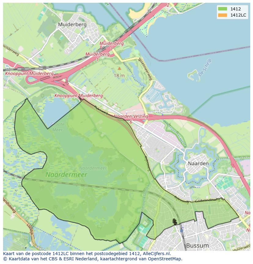 Afbeelding van het postcodegebied 1412 LC op de kaart.