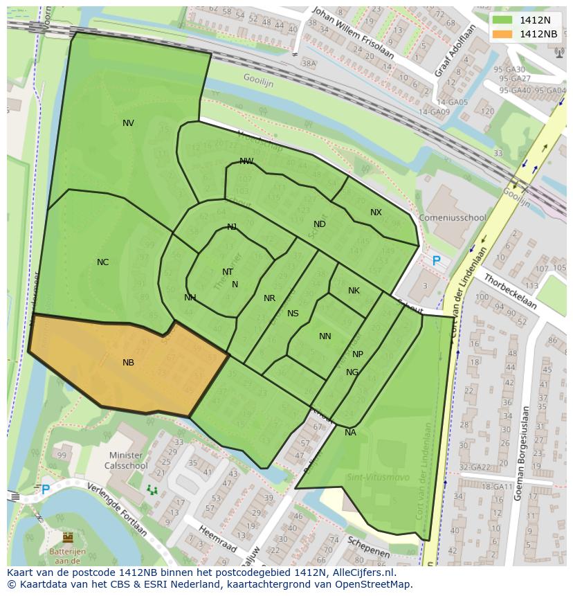 Afbeelding van het postcodegebied 1412 NB op de kaart.