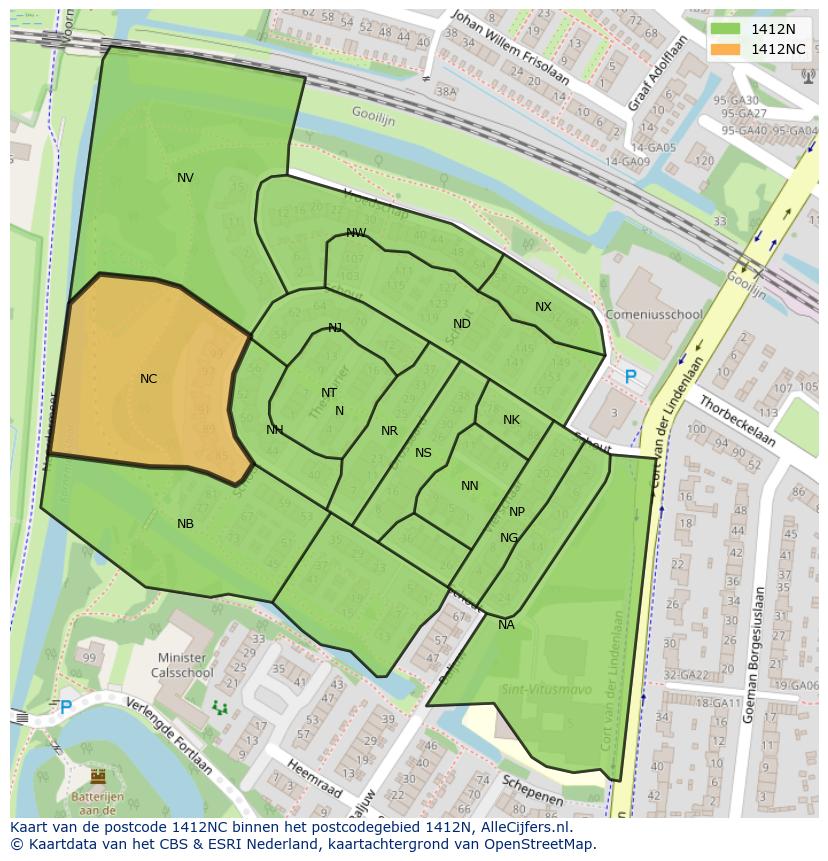 Afbeelding van het postcodegebied 1412 NC op de kaart.