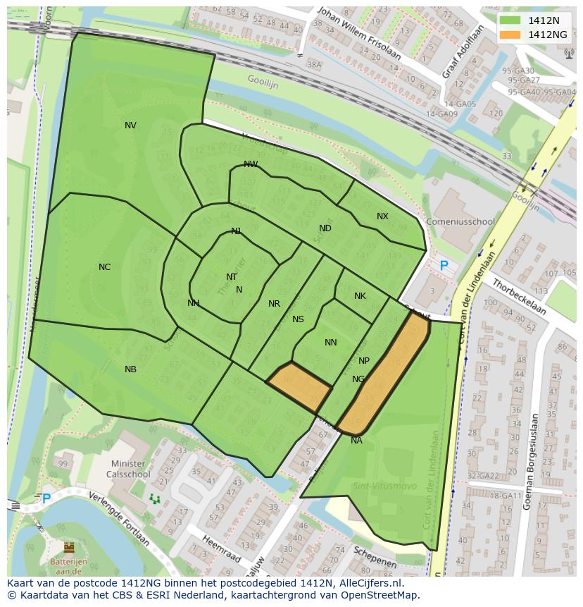 Afbeelding van het postcodegebied 1412 NG op de kaart.