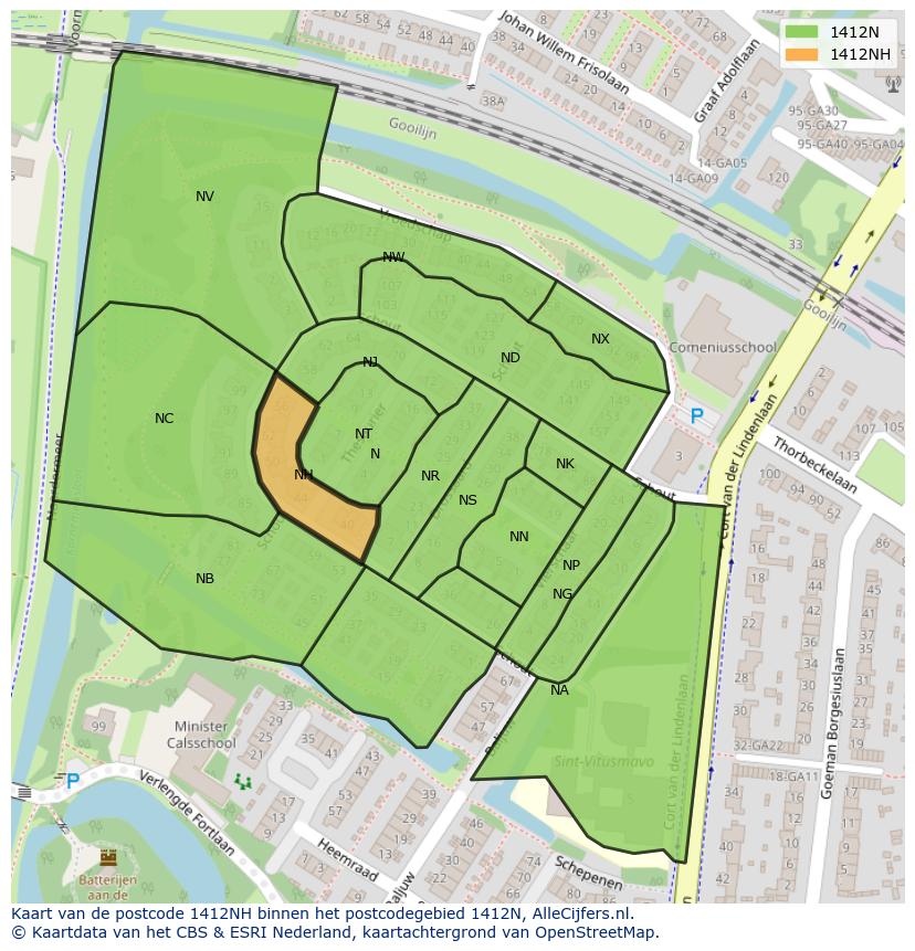 Afbeelding van het postcodegebied 1412 NH op de kaart.