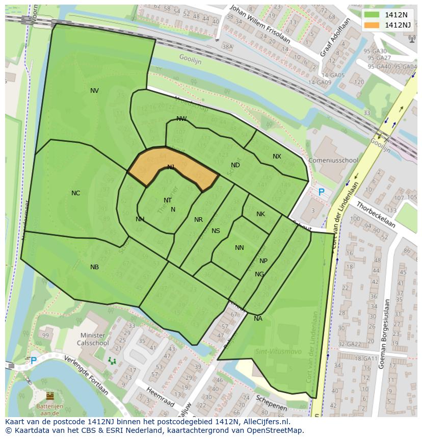 Afbeelding van het postcodegebied 1412 NJ op de kaart.