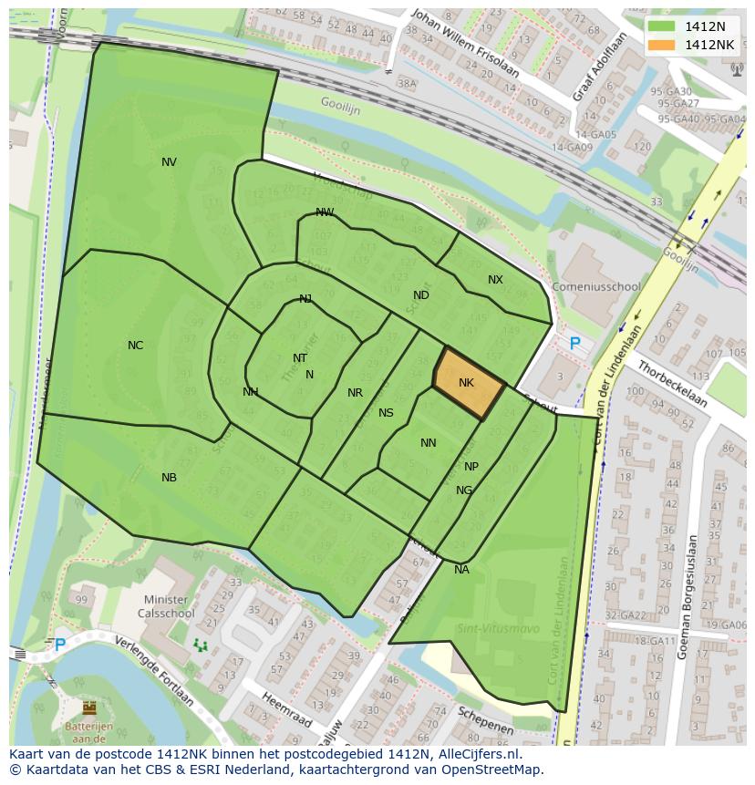 Afbeelding van het postcodegebied 1412 NK op de kaart.