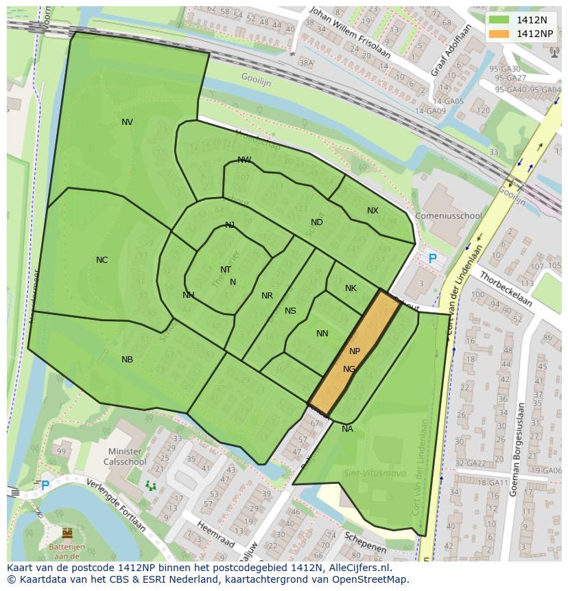 Afbeelding van het postcodegebied 1412 NP op de kaart.