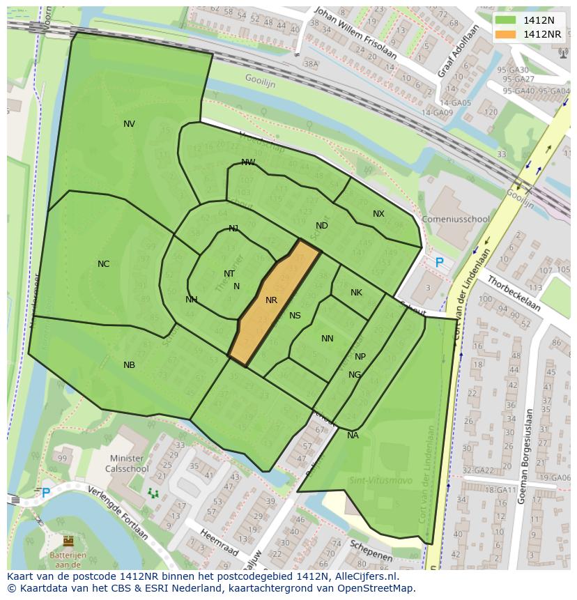 Afbeelding van het postcodegebied 1412 NR op de kaart.