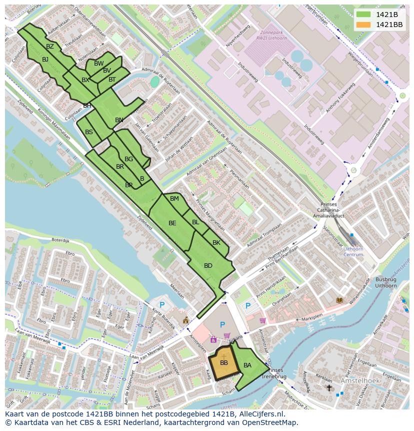 Afbeelding van het postcodegebied 1421 BB op de kaart.