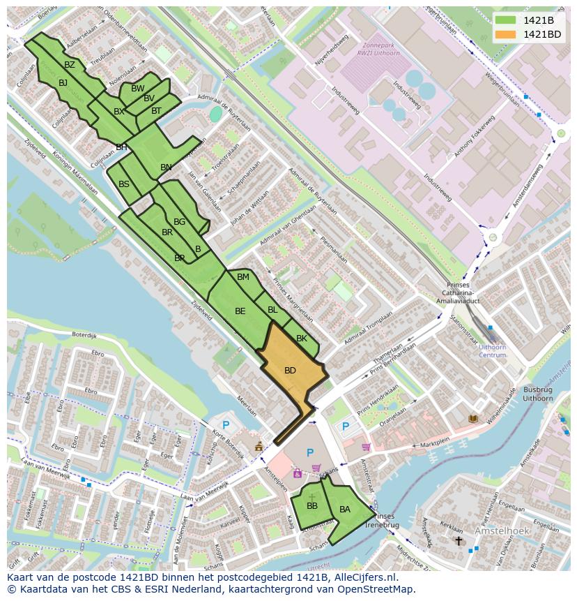 Afbeelding van het postcodegebied 1421 BD op de kaart.
