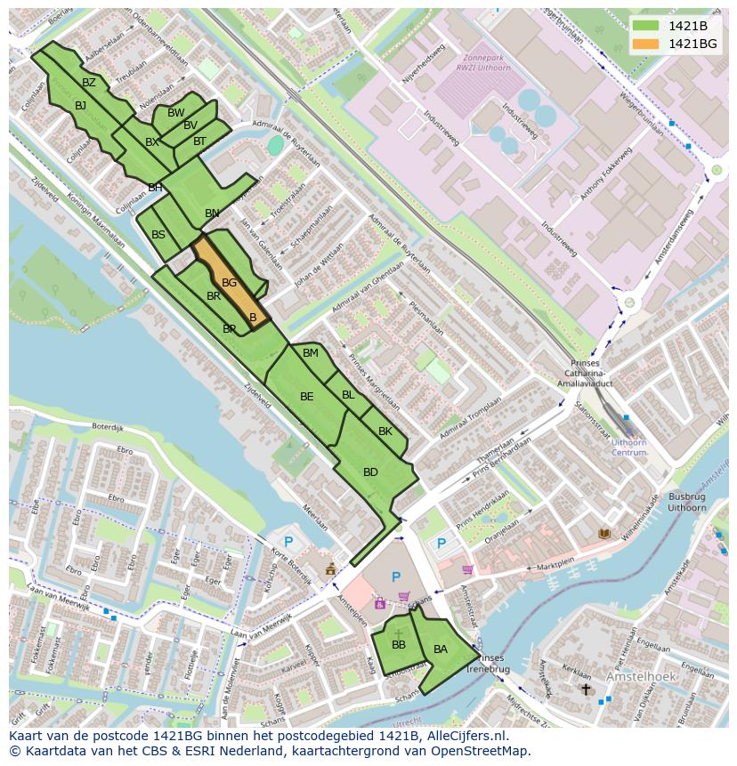 Afbeelding van het postcodegebied 1421 BG op de kaart.