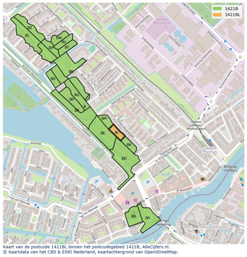 Afbeelding van het postcodegebied 1421 BL op de kaart.