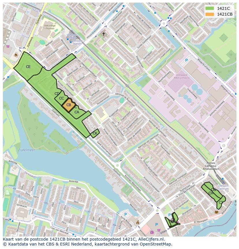 Afbeelding van het postcodegebied 1421 CB op de kaart.