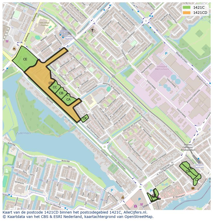Afbeelding van het postcodegebied 1421 CD op de kaart.