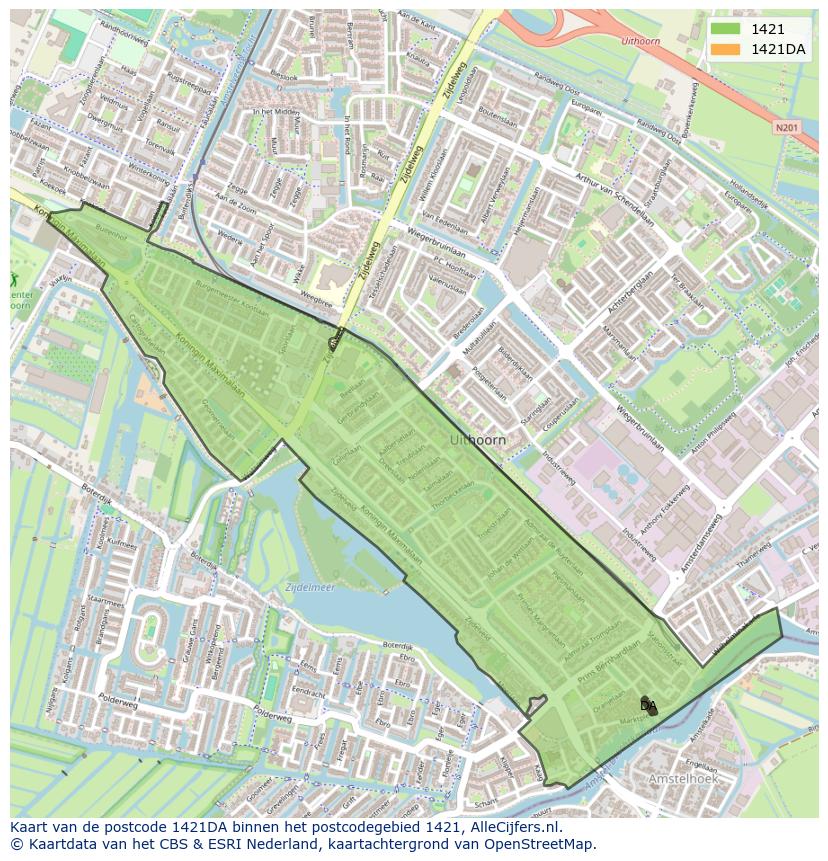 Afbeelding van het postcodegebied 1421 DA op de kaart.