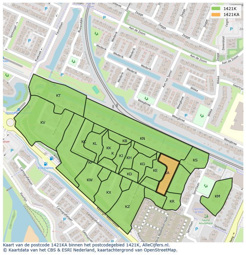 Afbeelding van het postcodegebied 1421 KA op de kaart.