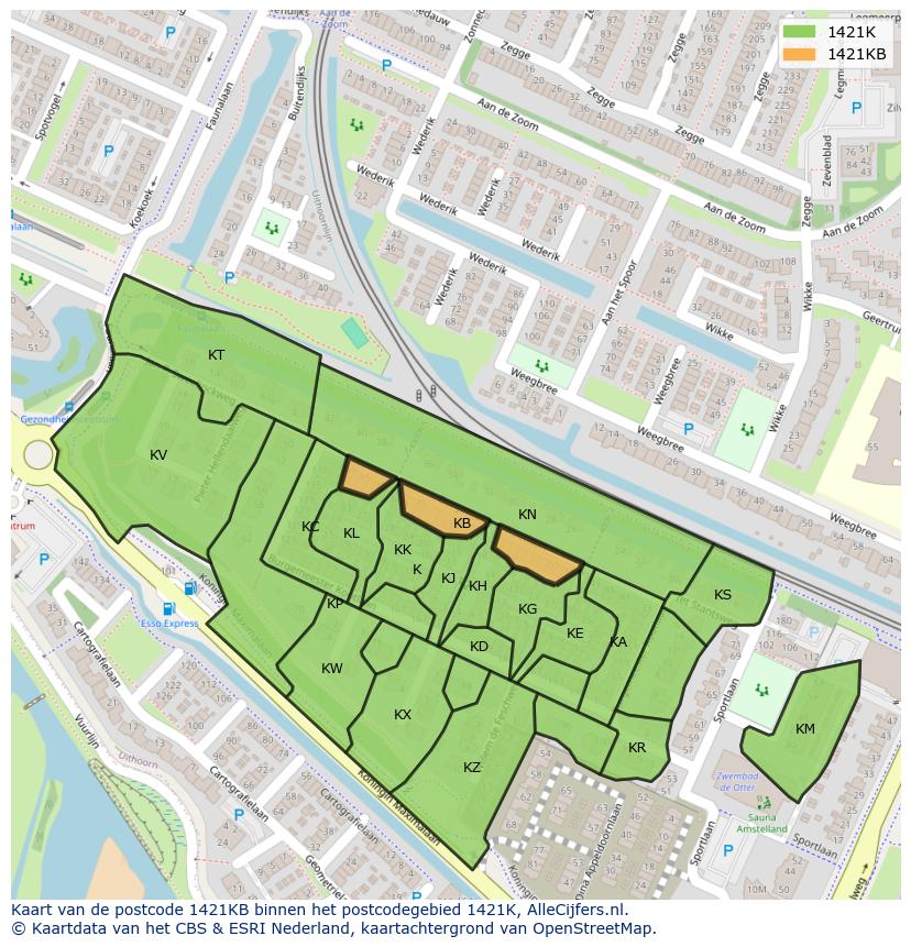 Afbeelding van het postcodegebied 1421 KB op de kaart.