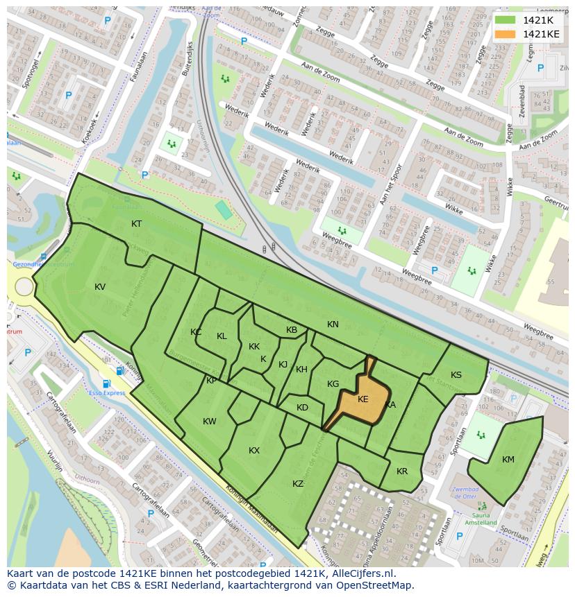 Afbeelding van het postcodegebied 1421 KE op de kaart.