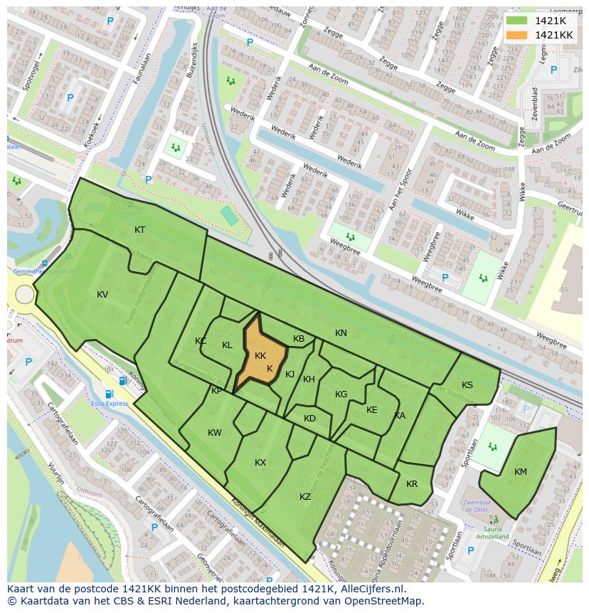 Afbeelding van het postcodegebied 1421 KK op de kaart.