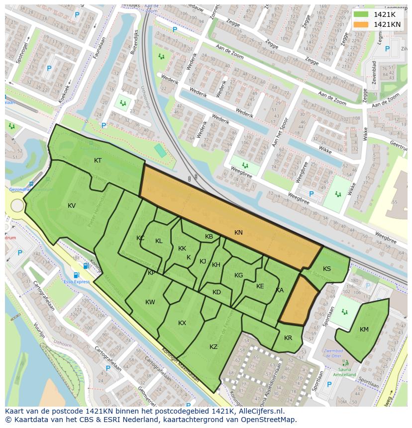 Afbeelding van het postcodegebied 1421 KN op de kaart.