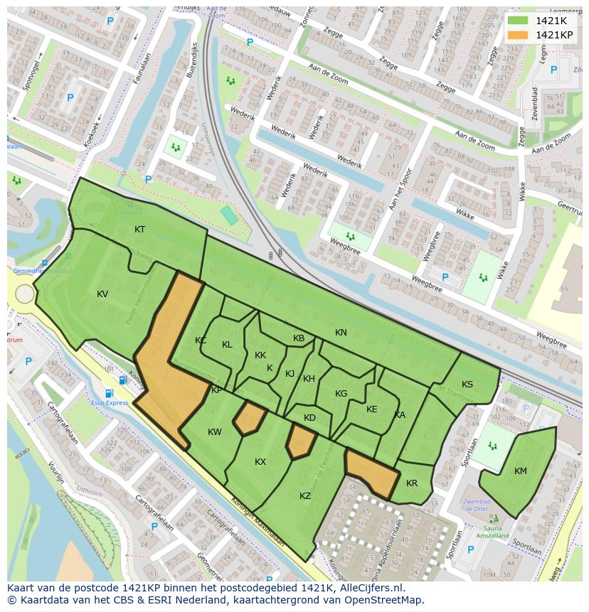 Afbeelding van het postcodegebied 1421 KP op de kaart.