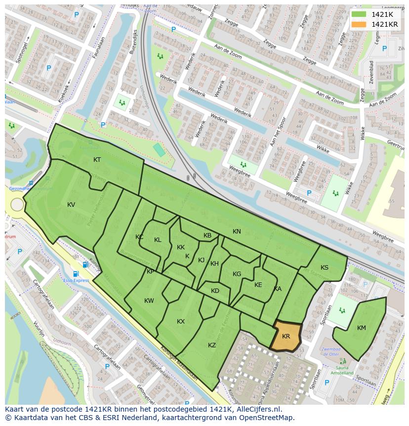 Afbeelding van het postcodegebied 1421 KR op de kaart.
