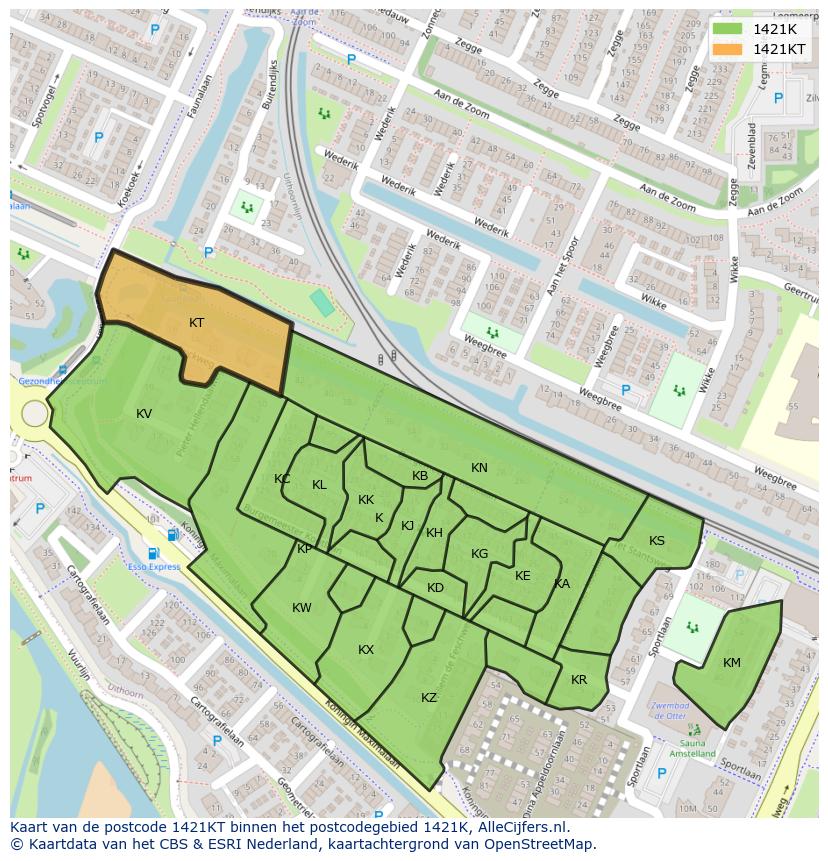 Afbeelding van het postcodegebied 1421 KT op de kaart.