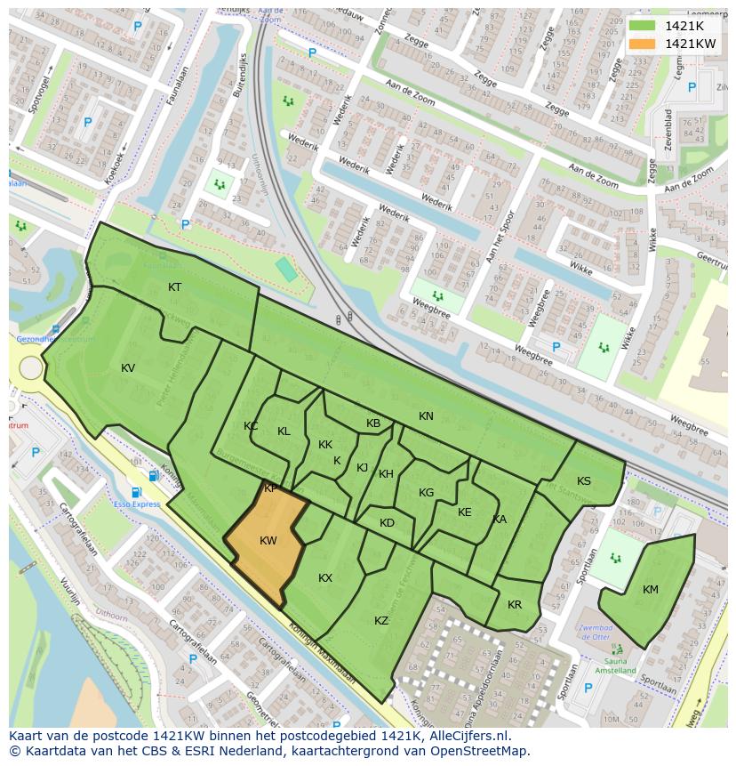 Afbeelding van het postcodegebied 1421 KW op de kaart.