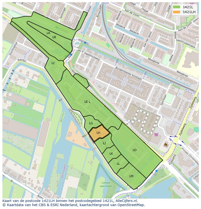 Afbeelding van het postcodegebied 1421 LH op de kaart.