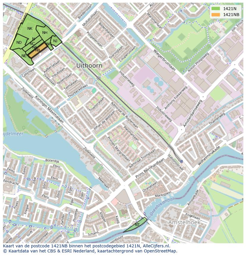 Afbeelding van het postcodegebied 1421 NB op de kaart.