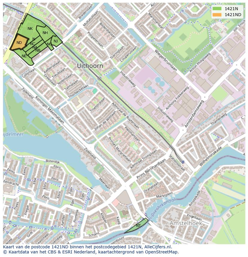 Afbeelding van het postcodegebied 1421 ND op de kaart.