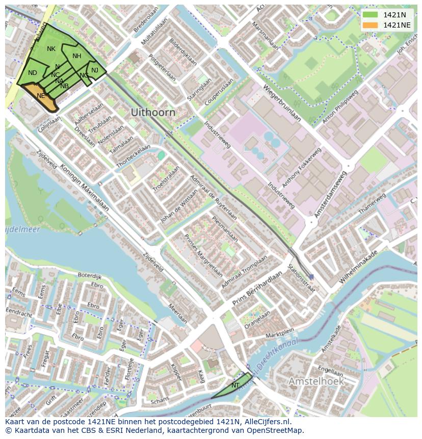 Afbeelding van het postcodegebied 1421 NE op de kaart.