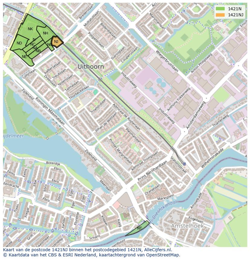 Afbeelding van het postcodegebied 1421 NJ op de kaart.