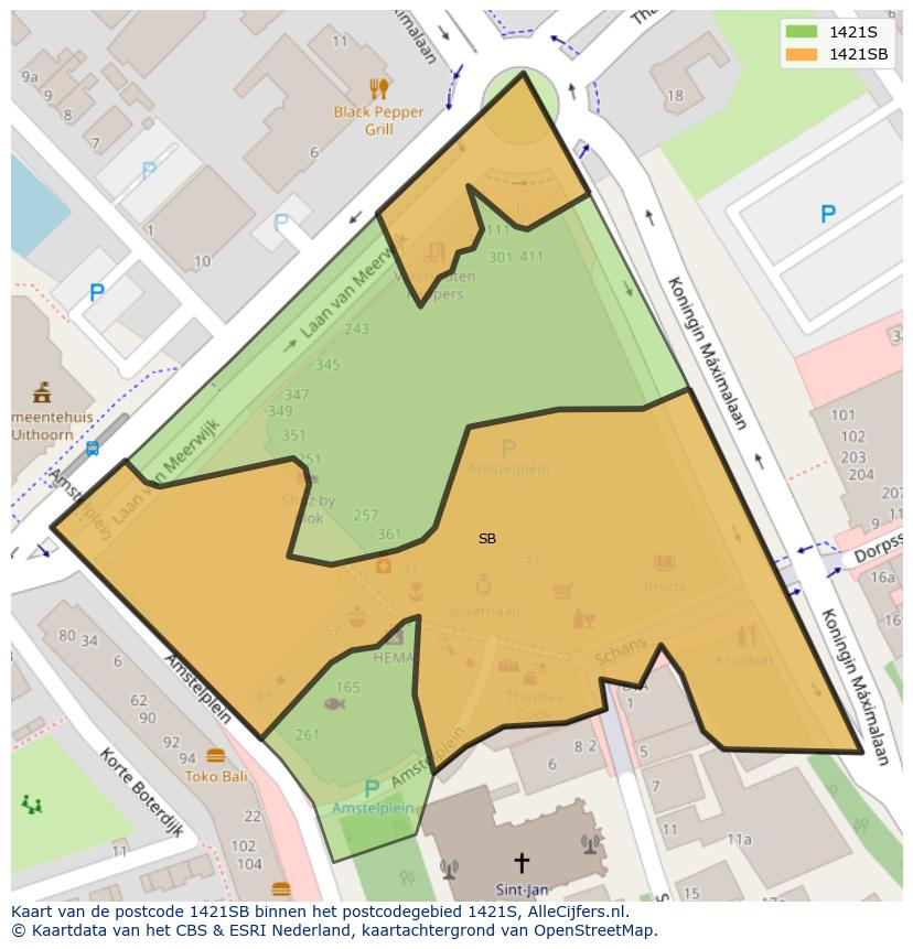 Afbeelding van het postcodegebied 1421 SB op de kaart.