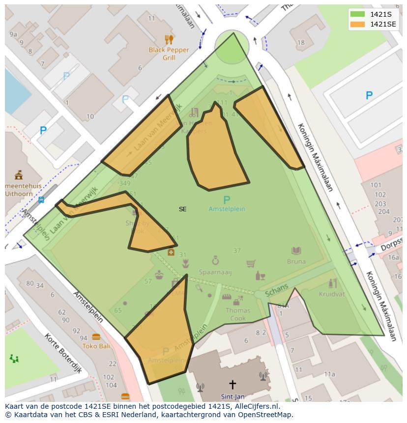 Afbeelding van het postcodegebied 1421 SE op de kaart.