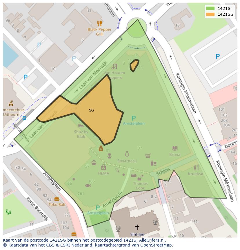 Afbeelding van het postcodegebied 1421 SG op de kaart.