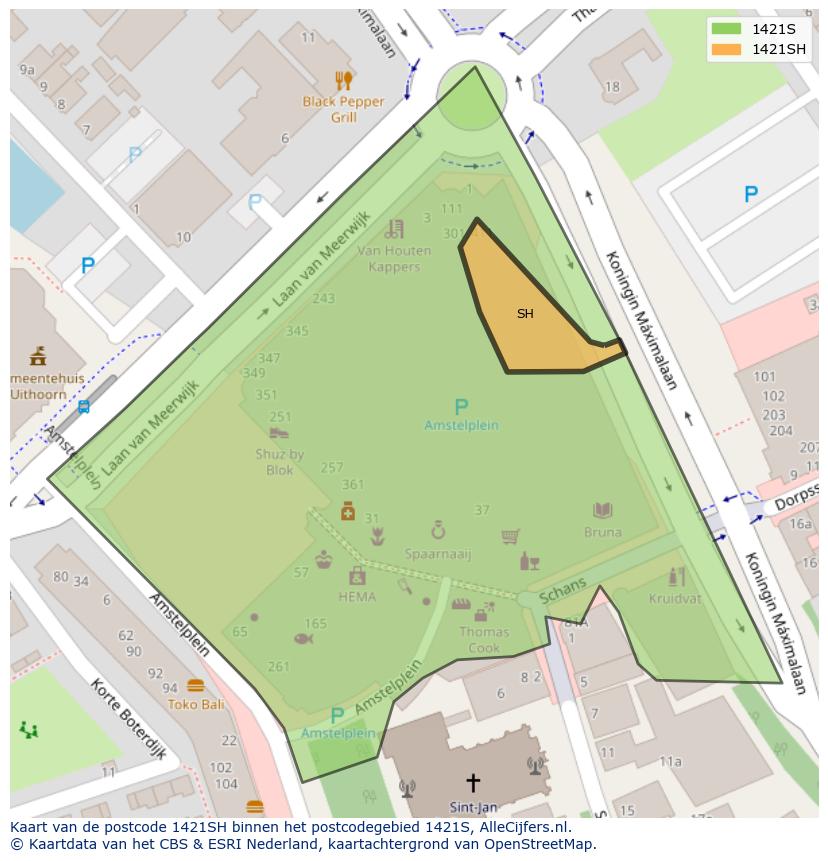 Afbeelding van het postcodegebied 1421 SH op de kaart.