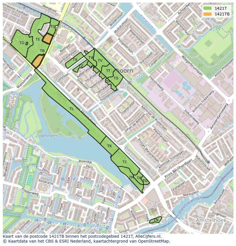 Afbeelding van het postcodegebied 1421 TB op de kaart.