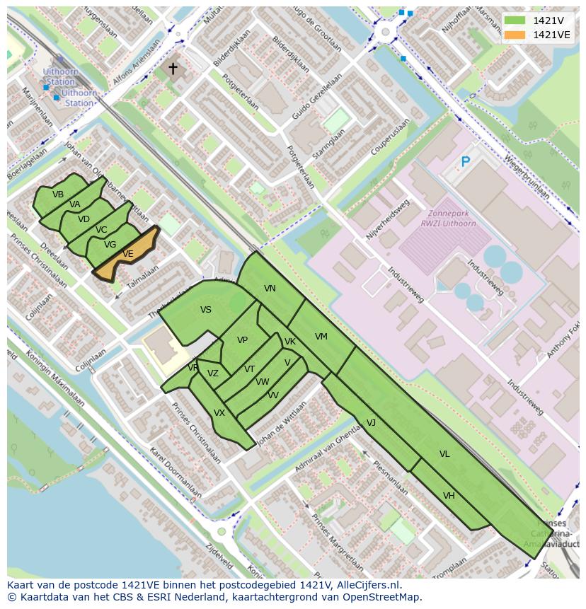 Afbeelding van het postcodegebied 1421 VE op de kaart.