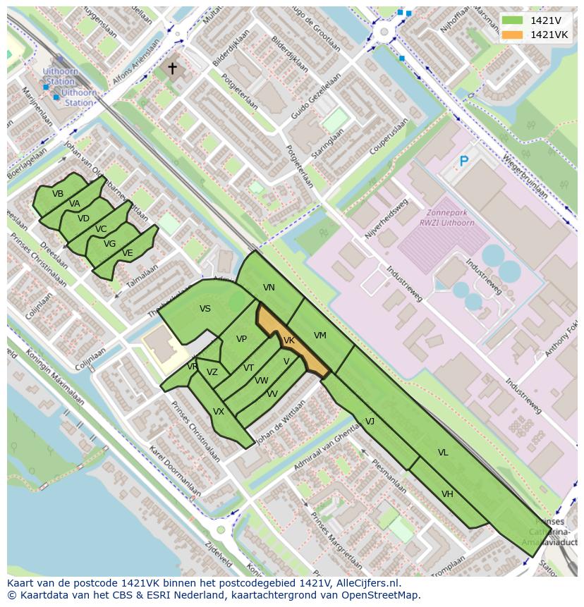 Afbeelding van het postcodegebied 1421 VK op de kaart.