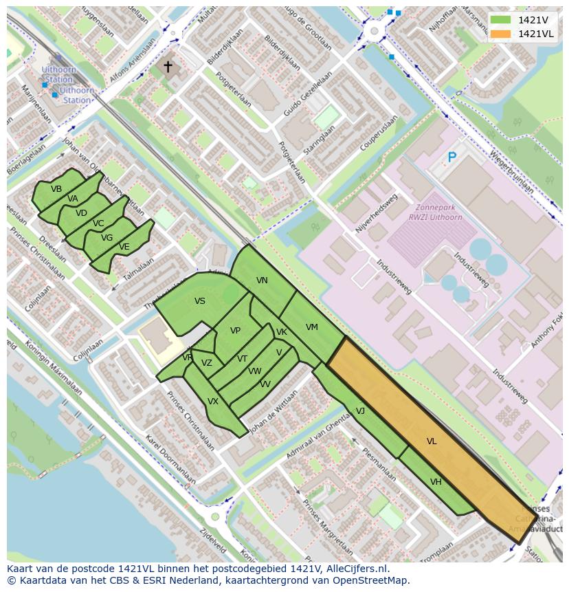 Afbeelding van het postcodegebied 1421 VL op de kaart.
