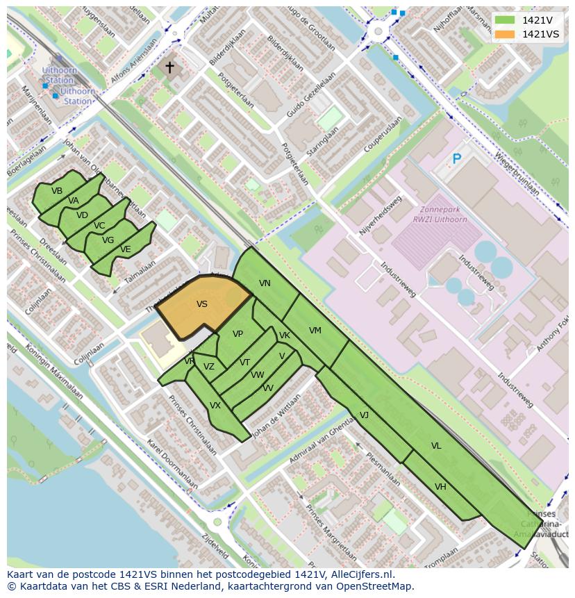 Afbeelding van het postcodegebied 1421 VS op de kaart.