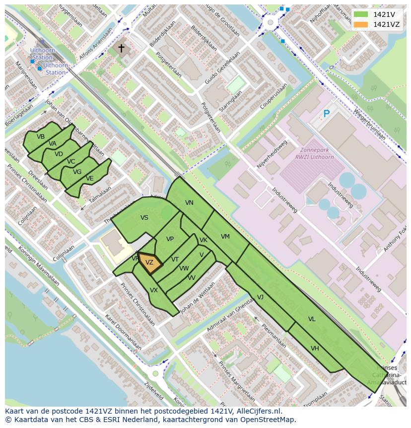 Afbeelding van het postcodegebied 1421 VZ op de kaart.