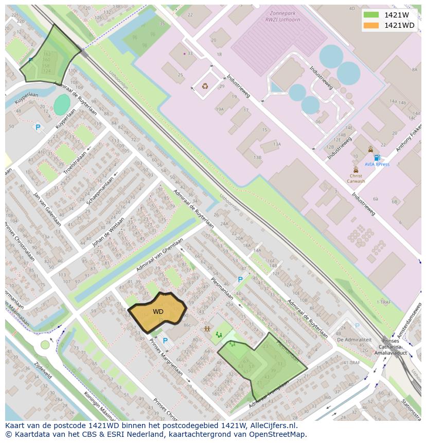 Afbeelding van het postcodegebied 1421 WD op de kaart.