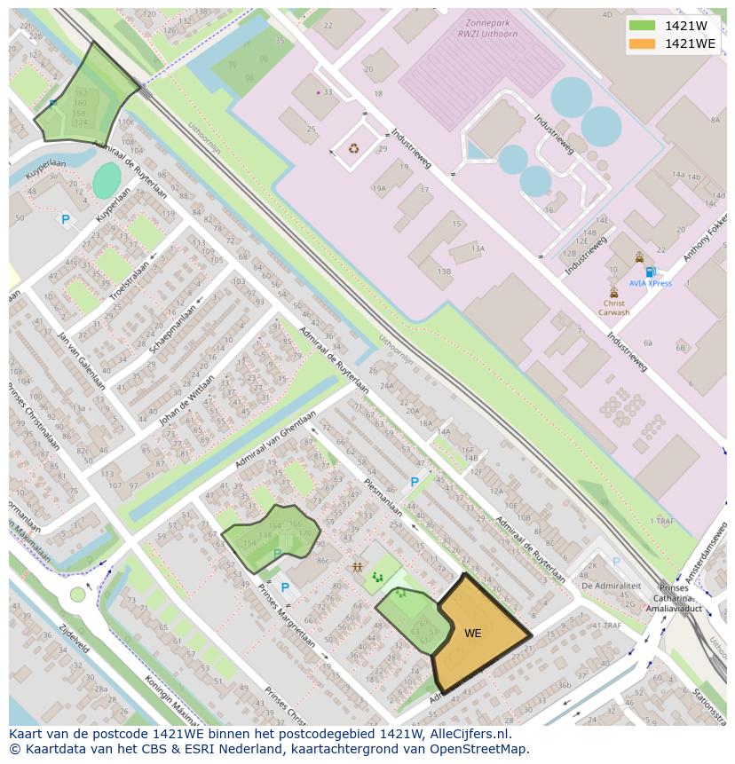 Afbeelding van het postcodegebied 1421 WE op de kaart.