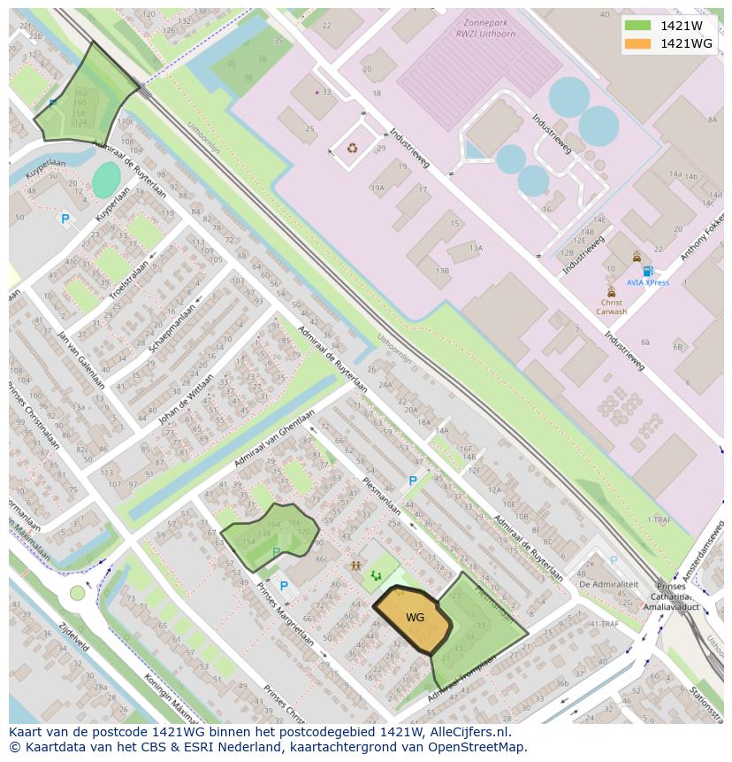 Afbeelding van het postcodegebied 1421 WG op de kaart.