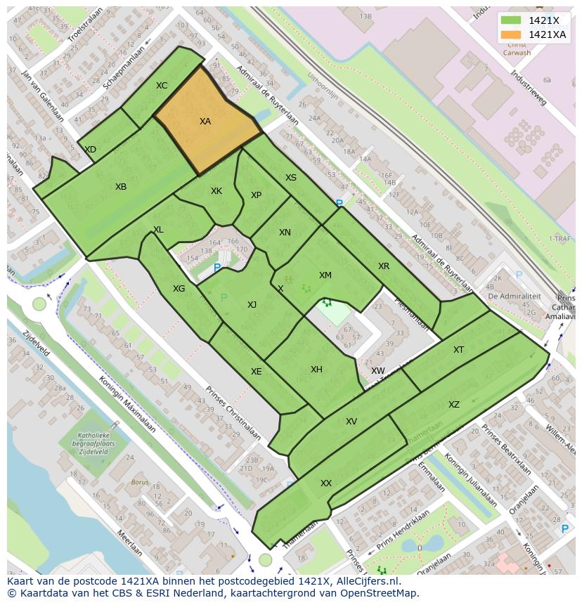 Afbeelding van het postcodegebied 1421 XA op de kaart.