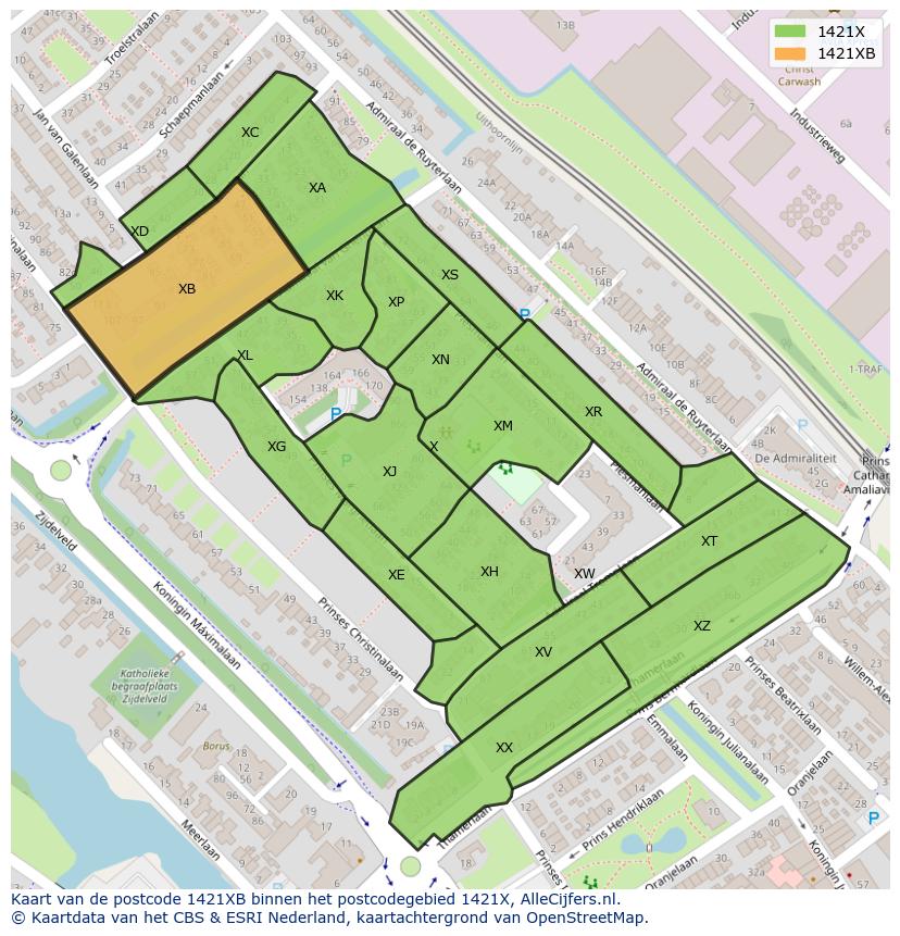 Afbeelding van het postcodegebied 1421 XB op de kaart.